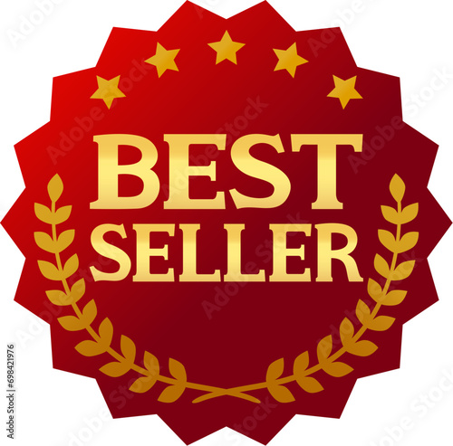 BEST SELLERの文字と月桂樹の赤色エンブレム