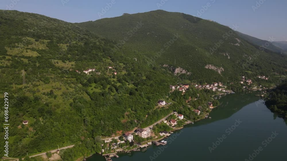 Aerial mountain and river view of a city in jablanica Bosnia and Herzegovina drone view Aerial mountain and river view of a city in jablanica Bosnia and Herzegovina drone view