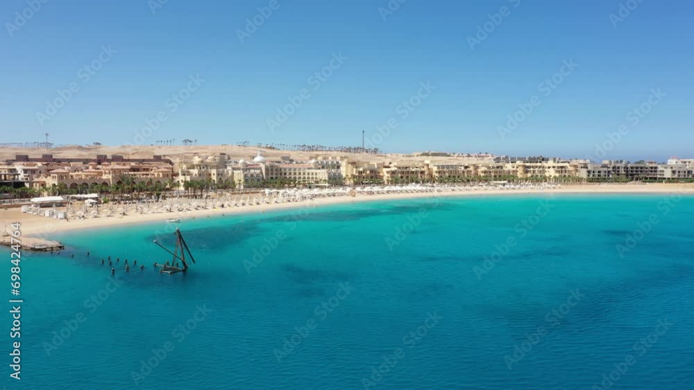 Aerial Drone shot of Beautiful Coastal town along Red Sea, Egypt (Sahl Hasheesh Aerial Drone shot of Beautiful Coastal town along Red Sea, Egypt (Sahl Hasheesh