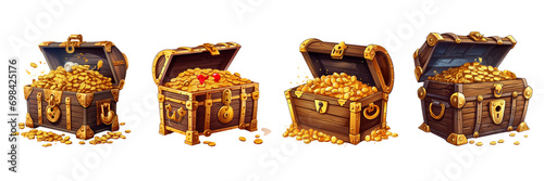 Set of Cartoon treasure chest isolated on a transparent background