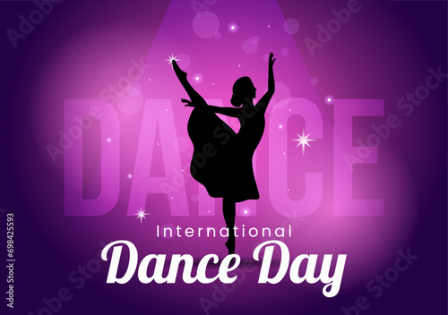 International Dance Day Vector Illustration on 29 April with Professional Dancing Performing Couple or Single at Stage in Flat Cartoon Background