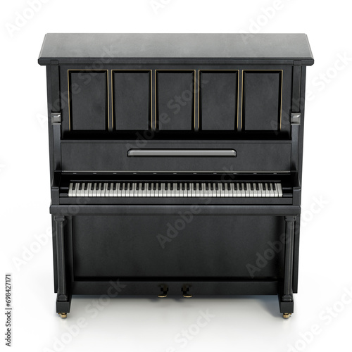 Black old pianola isolated on white background. 3D illustration photo