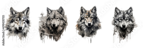 Set of sketch of a wolf in the style of Pencil on a transparent background photo