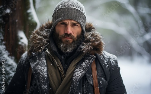 Adult Man in Winter Clothing for Seasonal Photos