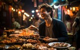 Street Food Tour Man Explores Different Tastes in Local Cuisine