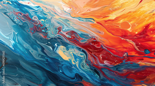 Fluid and flowing strokes of paint, abstract texture, soothing colors and contrast, multicolor sensory 