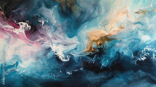 Fluid and flowing strokes of paint, abstract texture, soothing colors and contrast, multicolor sensory 