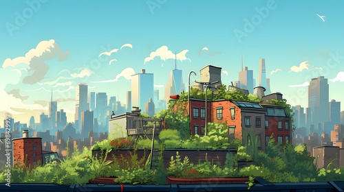 Urban farm on a roof poster with copy space © Ziyan Yang