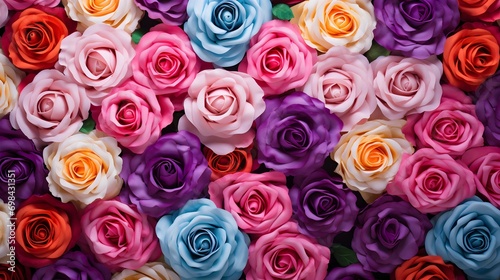 Flowers wall background with amazing colorful rose flowers