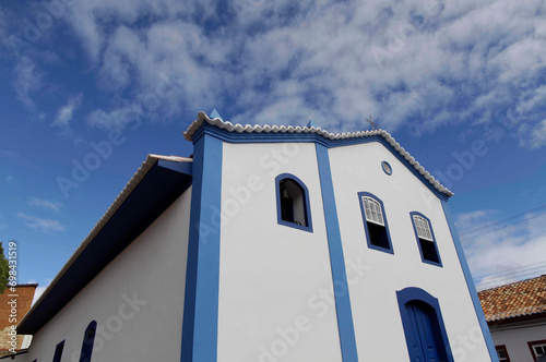 Front view of the 17th century Our Lady of Mercy chapel, Capela das Merces, in Sao Luiz do Paraitinga, SP state, Brazil. photo