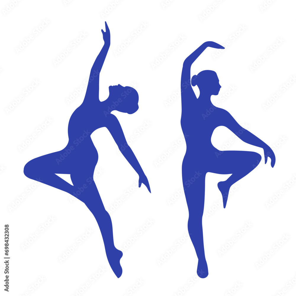 Rhythmic gymnastics silhouettes on white background. Two gymnasts figures Rhythmic gymnastics silhouettes on white background. Two gymnasts figures