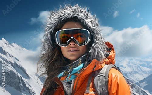 Woman in Winter Sports Gear on Snowy Day