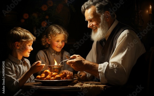 Generational Feast Elderly Gentleman Enjoys Family Tradition