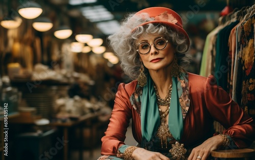 Retro Market Day Senior Lady in Vintage Clothing