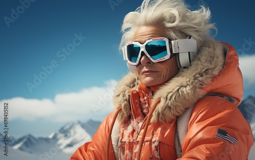 Winter Wonderland Senior Woman in Skiing Attire