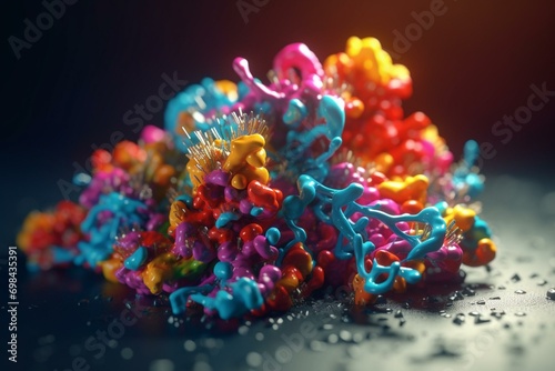 3D illustration of colorful immunoglobulin proteins attached to receptors. Generative AI