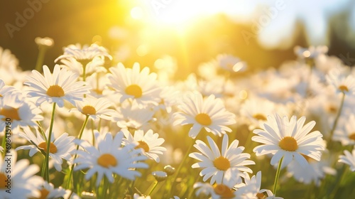 Sunlit Daisy Meadow: Radiant Blooms at Golden Hour