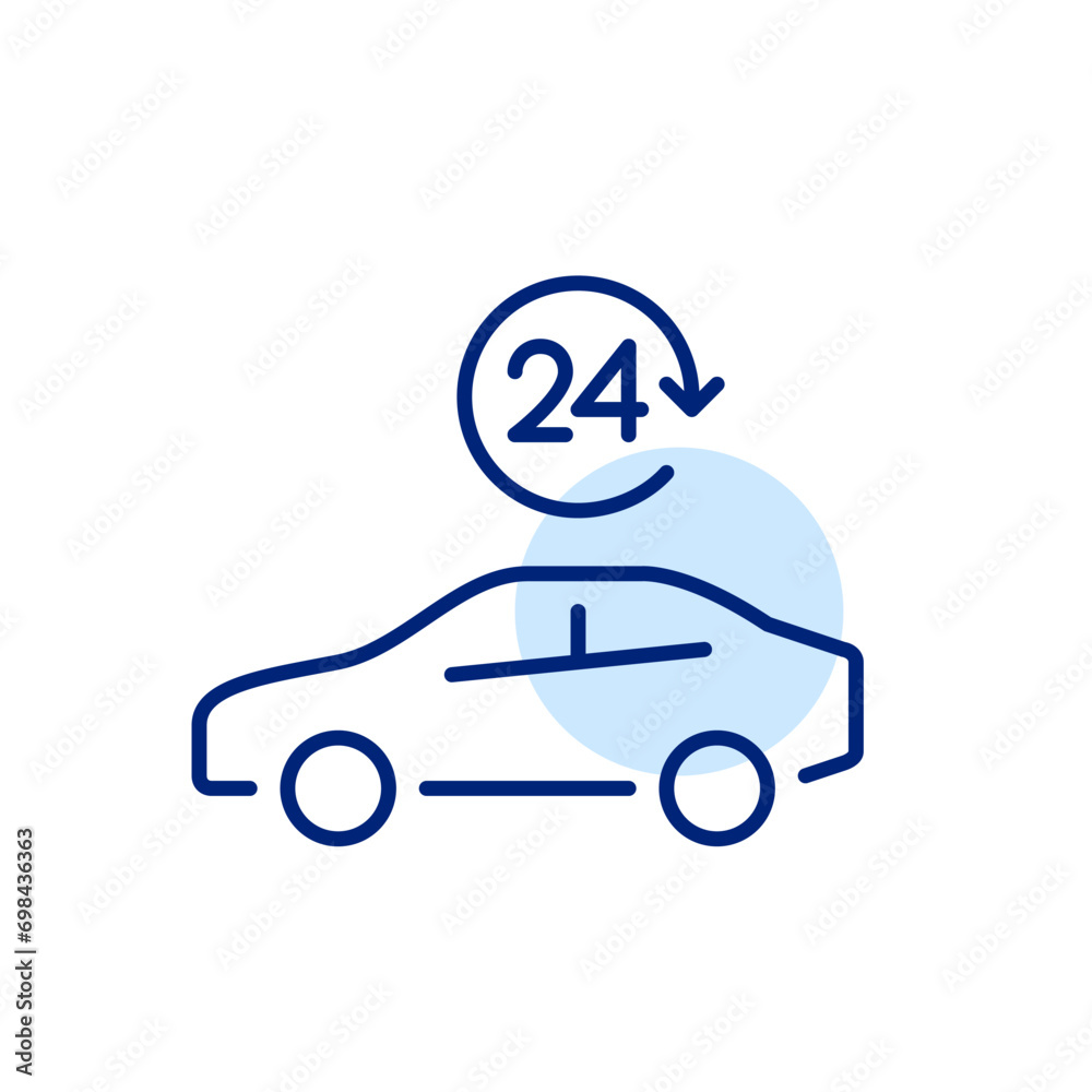 24 hour taxi and car sharing service. Pixel perfect, editable stroke icon 24 hour taxi and car sharing service. Pixel perfect, editable stroke icon