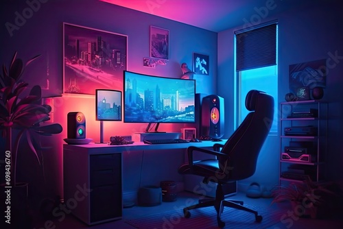 Gamer room setup, gamer pc, gradient background photo