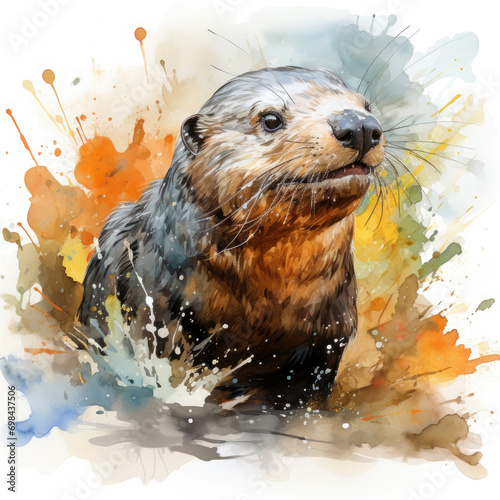 Watercolor Platypus Illustration, Generative Ai photo