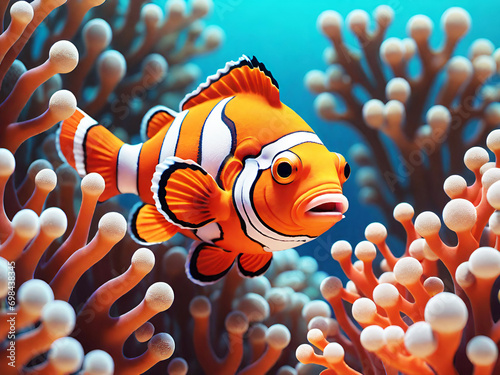 Clown fish underwater scene with coral