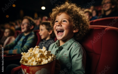 Movie Snack Joyful Youngster Enjoying Popcorn Delight