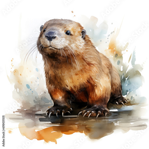 Watercolor Platypus Illustration, Generative Ai photo