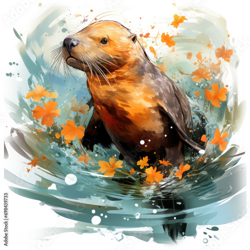 Watercolor Platypus Illustration, Generative Ai photo