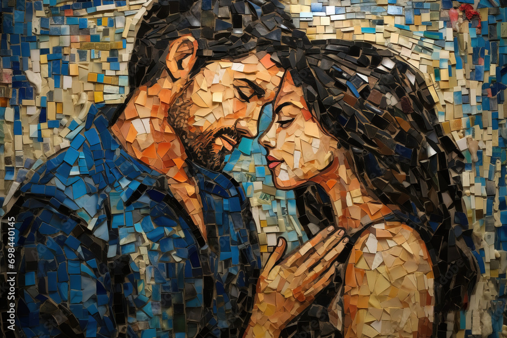Naklejka premium affectionate moments between couples mosaic style