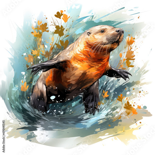 Watercolor Platypus Illustration, Generative Ai photo