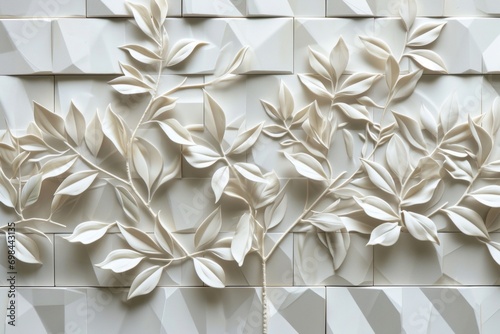 Mesmerizing 3D floral leaf patterns on a white geometry generative ai
