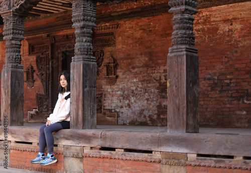 Asian girl visit the Bhaktapur durbar square, Kathmandu