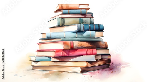 Watercolor-Style Stack of Books Illustration with White Background