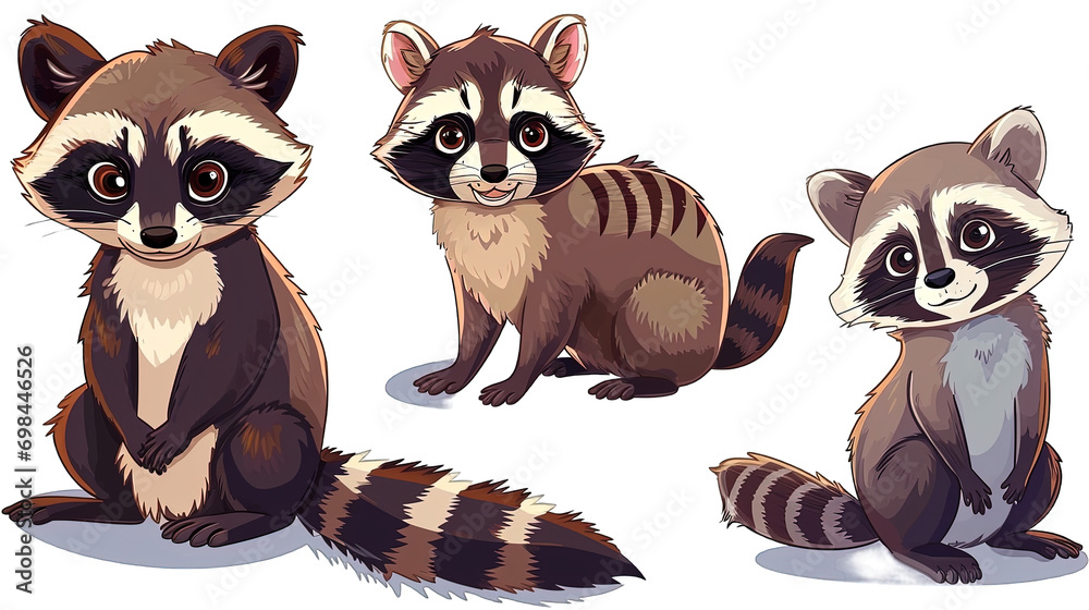 Fototapeta premium Set of Raccoon Cartoon