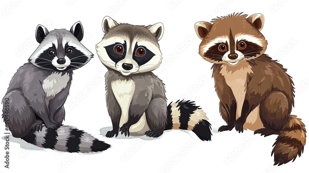 Fototapeta premium Set of Raccoon Cartoon