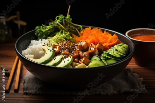 Rice bowl with fresh vegetable  Avocado
