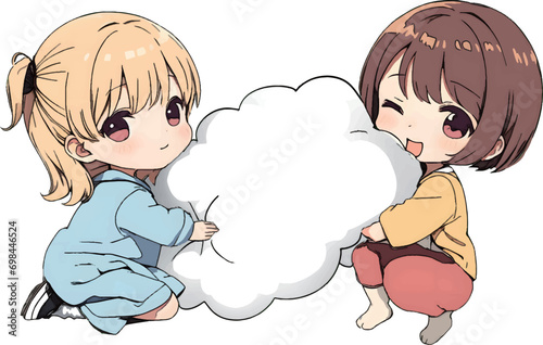 毛布を持つ子供達