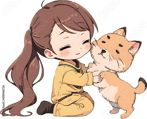 犬と戯れる少女