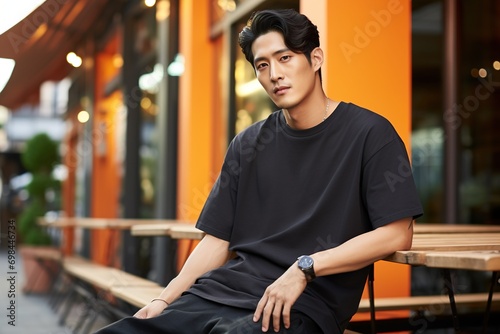 Portrait of a handsome young man in a black shirt