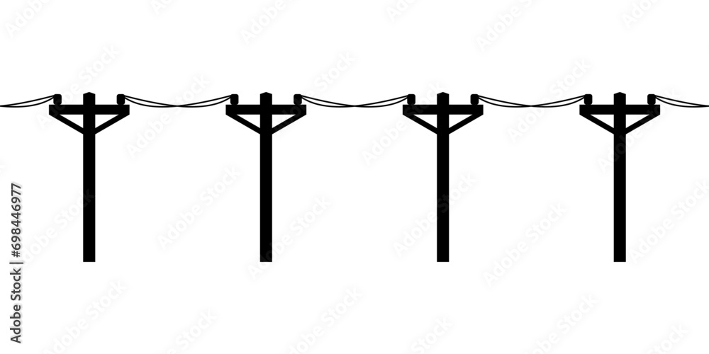 Black high voltage power electric pole transmit electricity silhouette icon flat vector design - obrazy, fototapety, plakaty 