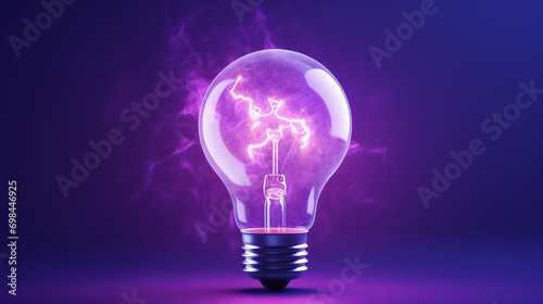 The light bulb is flying around on the purple background