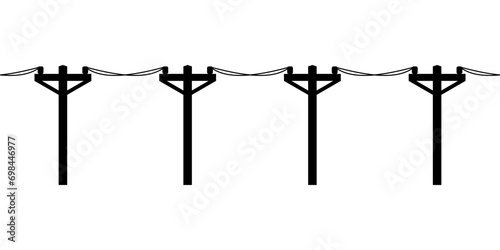 Black high voltage power electric pole transmit electricity silhouette icon flat vector design