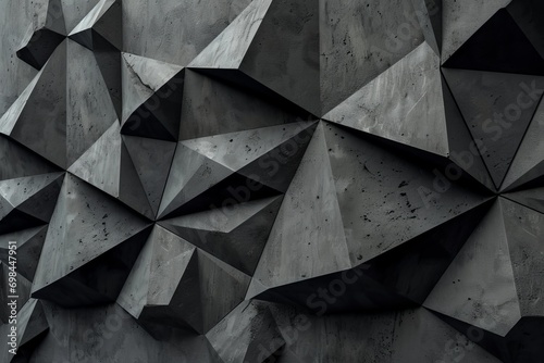 Detailed 3D black concrete wall texture, presenting a striking geometric abstract for a wide panoramic wallpaper generative ai