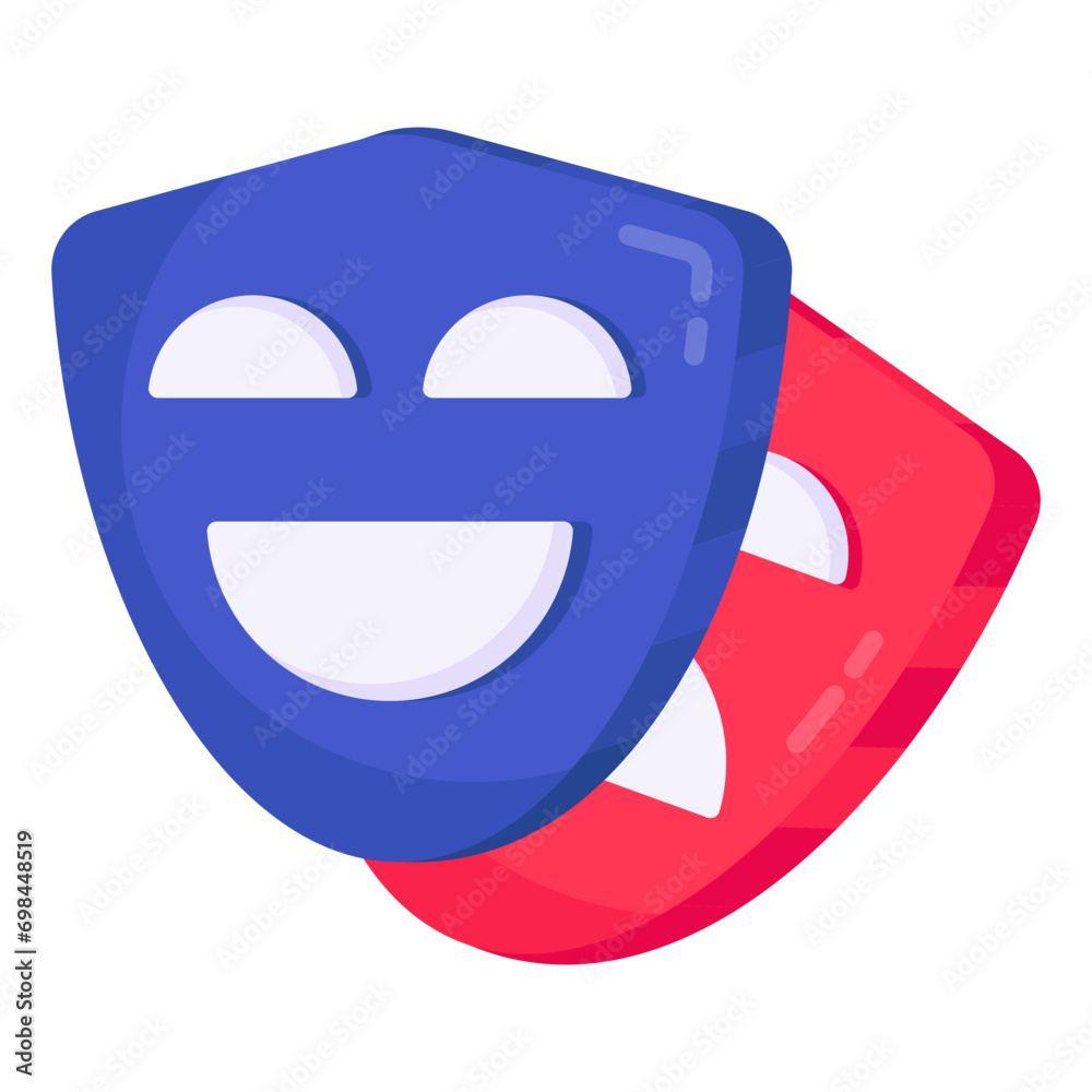 Happy and sad face mask, theater masks icon
Happy and sad face mask, theater masks icon