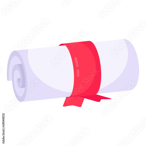 Paper with ribbon, flat design of degree icon

