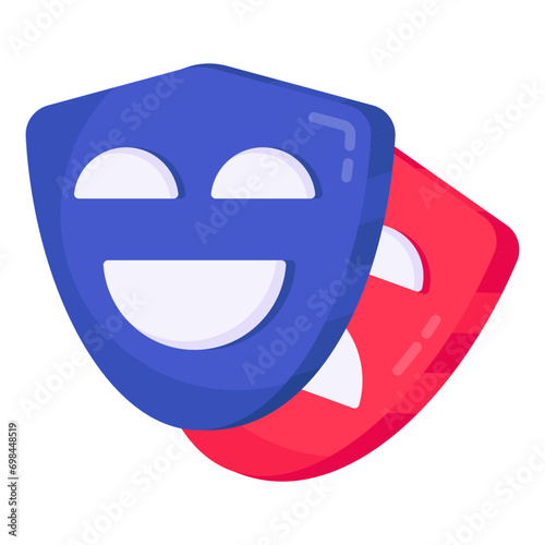       Happy and sad face mask, theater masks icon

