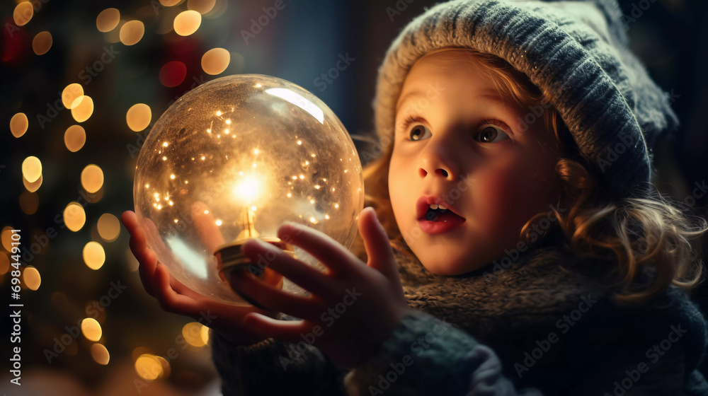 Naklejka premium Child amazed by christmas 