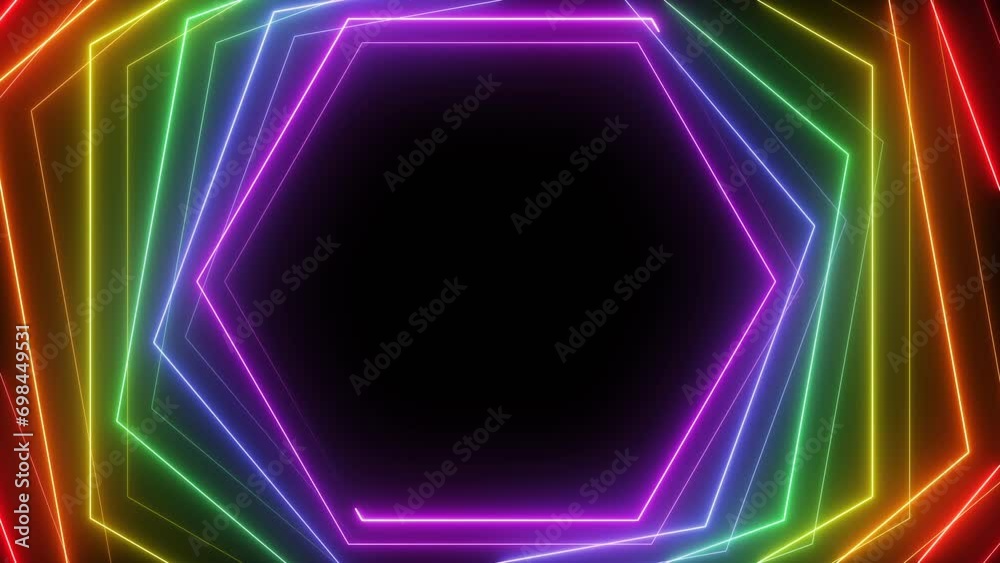 Rainbow hexagon shiny light laser lines abstract motion background seamless looping animation Rainbow hexagon shiny light laser lines abstract motion background seamless looping animation