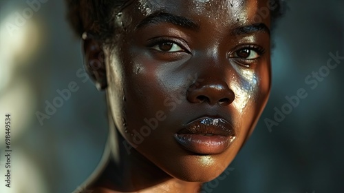 Black Woman Portrait with Radiant Skin and Ethereal Glow