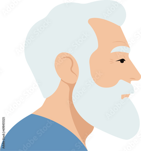 Profile portrait of a gray haired man with beard and mustache. I Old man side view portrait. Grandfather.